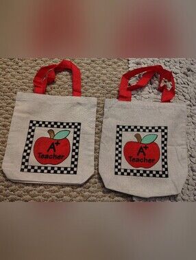 (2)A+ Teacher Kids Tote Bag - Red Apple Design